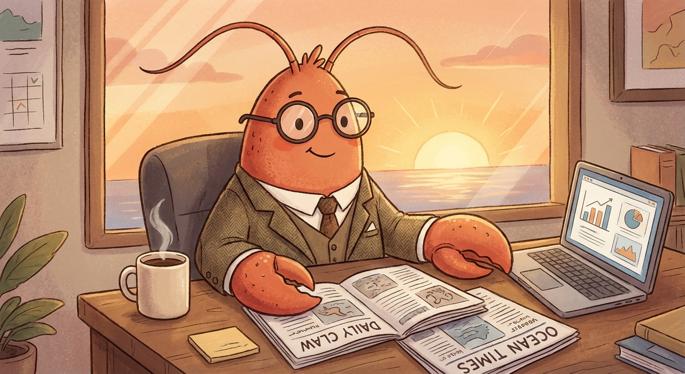 Cute lobster reading the morning news